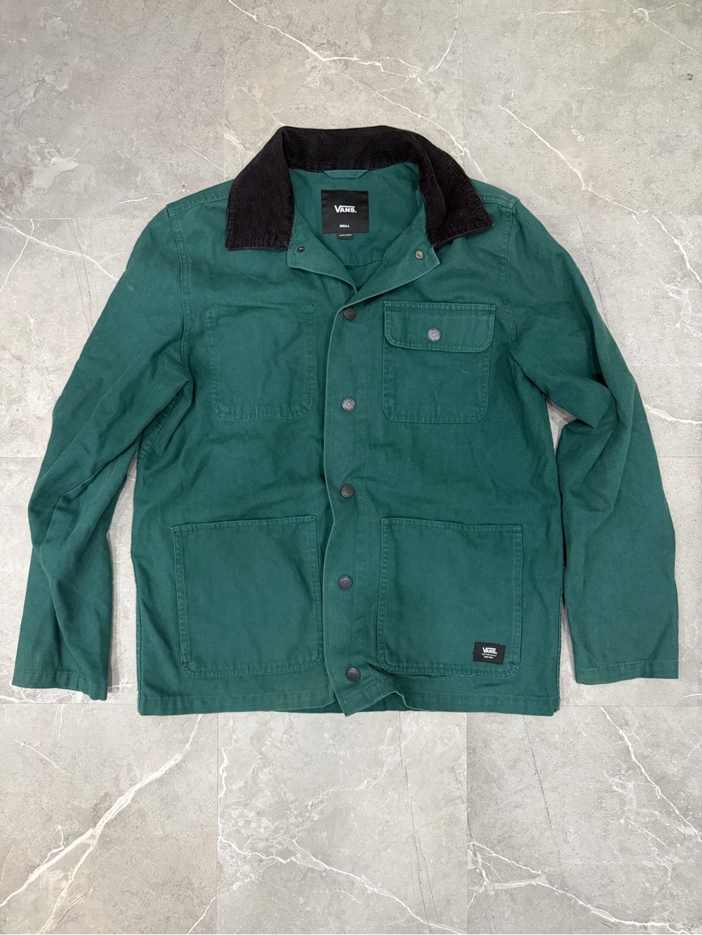 Vans Drill Chore Coat Oversized Small Dark GREEN Corduroy Collar Canvas Jacket
